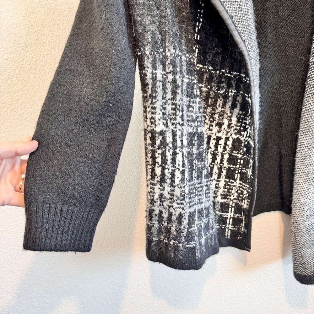 AVA Boho Open Front Cardigan Abstract Plaid Mohair Blend Sweater Small Luxury - Picture 4 of 11